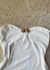 White strapless Boho Greek dress with gold details