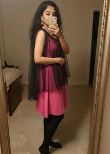 Pink Midi Dress with Cape