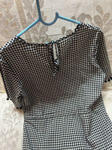 POPNETIC BLACK CHECKED LAYERED A-LINE DRESS
