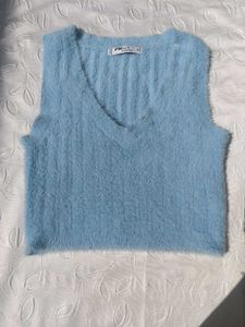 Blue Fuzzy Knit Vest