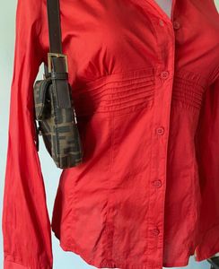 Red Pure Cotton Fitted Shirt