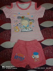 0-3 Months Baby Girl Tshirt And Short Pant
