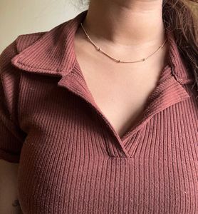 Brown Ribbed Crop Top