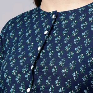 Nayo blue floral cotton A - line kurta