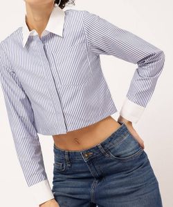 Blue Stripe Crop Shirt