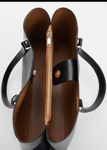 Mango Minimalist Black Leather Tote Bag