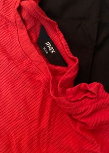 Red Ribbed T-Shirt with Accents