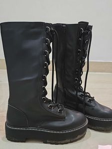 H&amp;M Black Chunky Lace Boots
