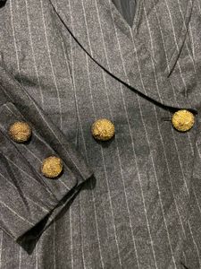 Women Charcoal Striped Blazer