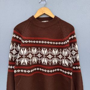 Brown Patterned Knit Sweater