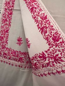 Embroidered White & Pink Shawl