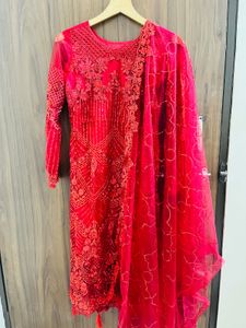 Red Embroidered Kurta Set