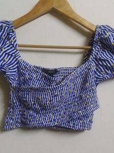 Forever 21 Blue White Combination Crop Top