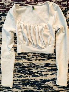 White Square Neck Long Sleeve Crop Top