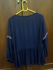 Navy Blue Embroidered Top