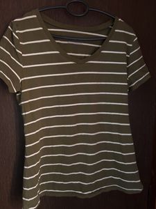 Olive Green Tshirt With White Stripes