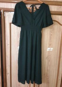 Elegant Black V-neck long Midi Dress
