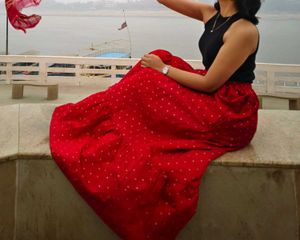 Dark Red Traditional Skirt, Small Golden Motifs❤️