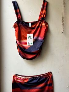 Abstract Print Bodycon Cord set🧡