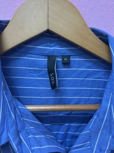 blue oversized striped shirt