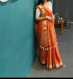 Elegant Orange Cotton Saree