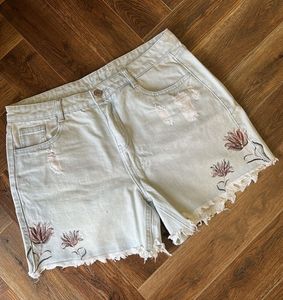 Floral Embroidered Denim Shorts