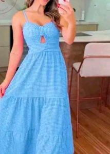 Pink &amp; white Gingham check Tiered Maxi women &amp; gir