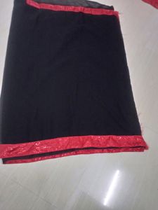 Party Wear Black&amp; Red Sequence Border Saree