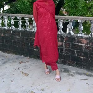 Maroon stitched dress material