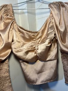 Metallic Puff Sleeve Corset Style Top