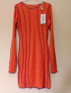 Orange Knit Mini bodycon Dress