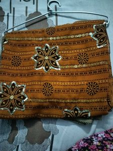 Beautiful Saree In Brown N Mustard Colour