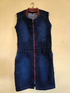 Denim Mini Dress with Zipper