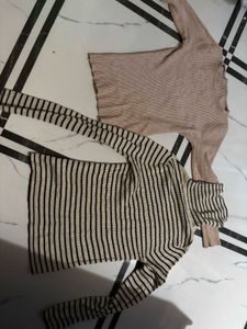 Striped &amp; Beige Knit Tops