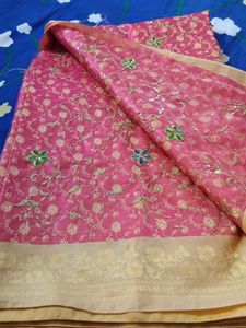 Rose Pink Embroidered Saree