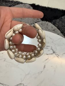 Shell and Pearl Hoop Earrings