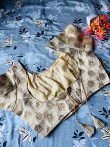 Golden Beige Brocade Blouse with Temple Motifs