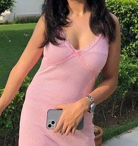 Pink Ribbed Slip Dress