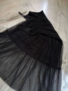 Leather And Sequin Black Maxi Dress
