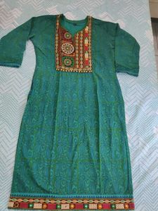Bright Green Straight Pure Thick Cotton Kurta