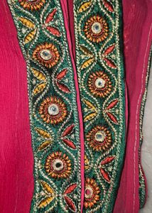 Rani Pink Chamki Work Saree