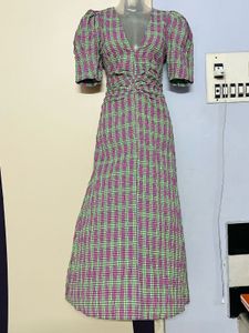 Zara Branded Plaid Puff Sleeve Midi Dress