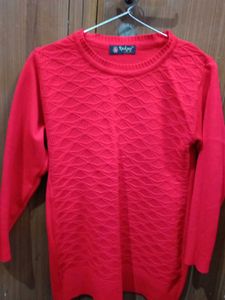 Red Textured Knit Sweater