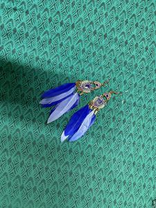 Boho Blue Feather Dangle Earrings