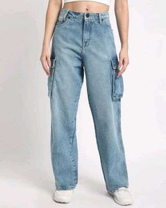 Bene Kleed Light Wash Cargo Jeans, 30 Size