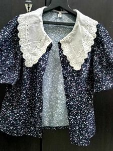 Vintage Floral Puff-Sleeve Crop Top with Lace