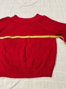 Red Puff Sleeves Cable Knit Pullover