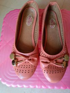 Peach Ballet Flats with Bow Detail