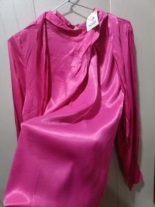 Hot Pink Tie-Neck Blouse