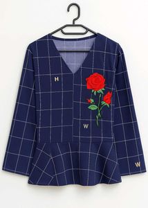Blue Plaid Peplum Top